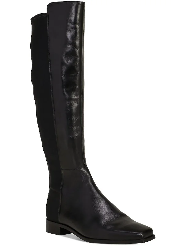 boots with plush lining for extra warmth-Librina Womens Leather Square Toe Knee-High Boots