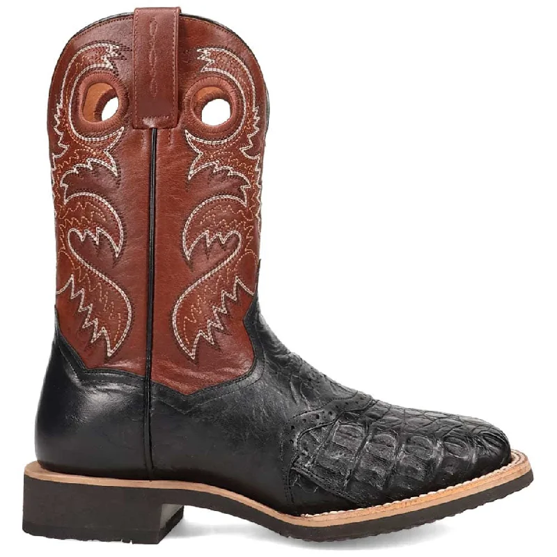 waterproof boots for hiking-Dan Post Men's Egan Black & Brown Caiman Leather Western Boots