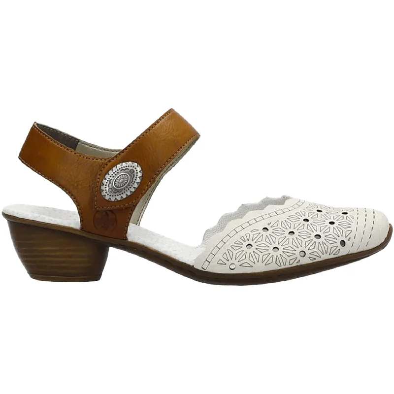 Fashion dress shoes with combo-Women's Rieker 43703-60 Mirjam Cream/Cayenne Leather