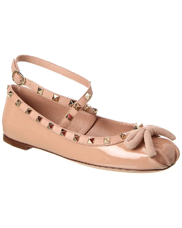 Luxury flats with decks-Valentino Rockstud Patent Ballerina Flat