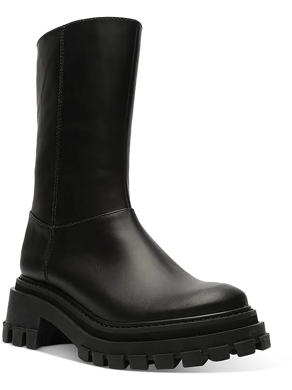 boots with waterproof outer for winter-Juany Womens Leather Zipper Mid-Calf Boots