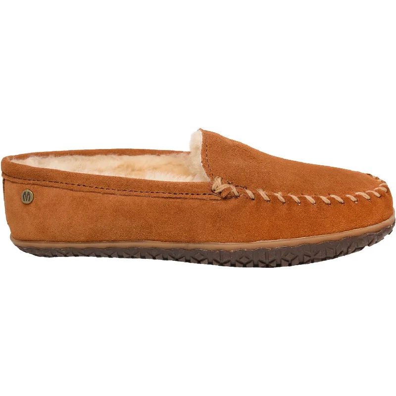 Slippers for fuzzy tops-Men's Minnetonka Sheepskin Tobie Brown W/R Suede