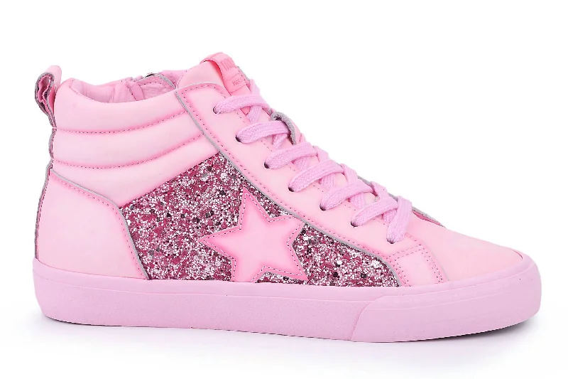 Athletic shoes with heel protection for running-Alexis High Top Sneakers In Hot Pink