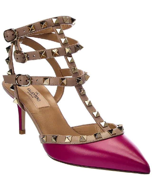 Valentino Rockstud Caged 65 Leather Ankle Strap Pump