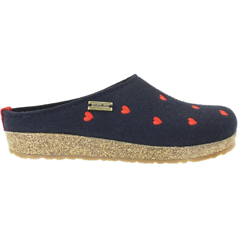 Slippers for baking days-Women's Haflinger Grizzly Cuoricini Navy Wool Felt