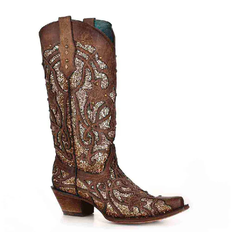 stylish boots for casual winter fashion-Corral Orix Gold Glitter Inlay & Studded Boots