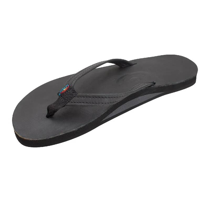 Comfortable sandals with breathable straps-Rainbow Single Classic Leather Women's Sandals - Black