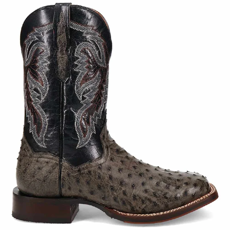 fashionable boots for daily wear-Dan Post Men’s Alamosa Grey/Black Full Quill Ostrich Boots