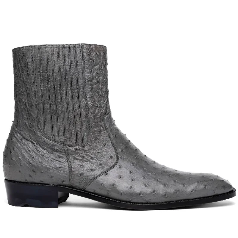 slip-on boots for men-Marco Di Milano Giorgio Serpentine Grey Ostrich Quill Dress Boots