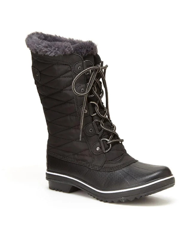 boots for cold weather walking and hiking-Chilly Womens Leather Faux Fur Lined Mid-Calf Boots