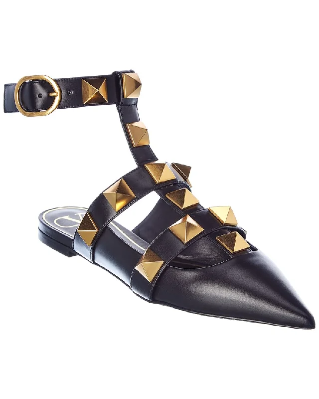 Flats near urban cafes-Valentino Roman Stud Leather Ankle Strap Flat