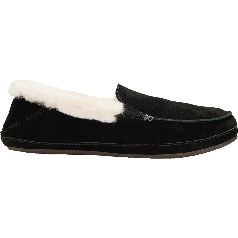 Slippers with fuzzy toes-Women's OluKai Ku'una Black Nubuck