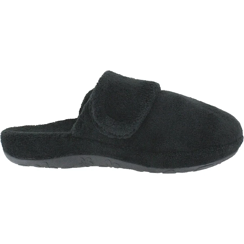 Slippers with fuzzy craft-Women's Aetrex Mandy Black Terrycloth