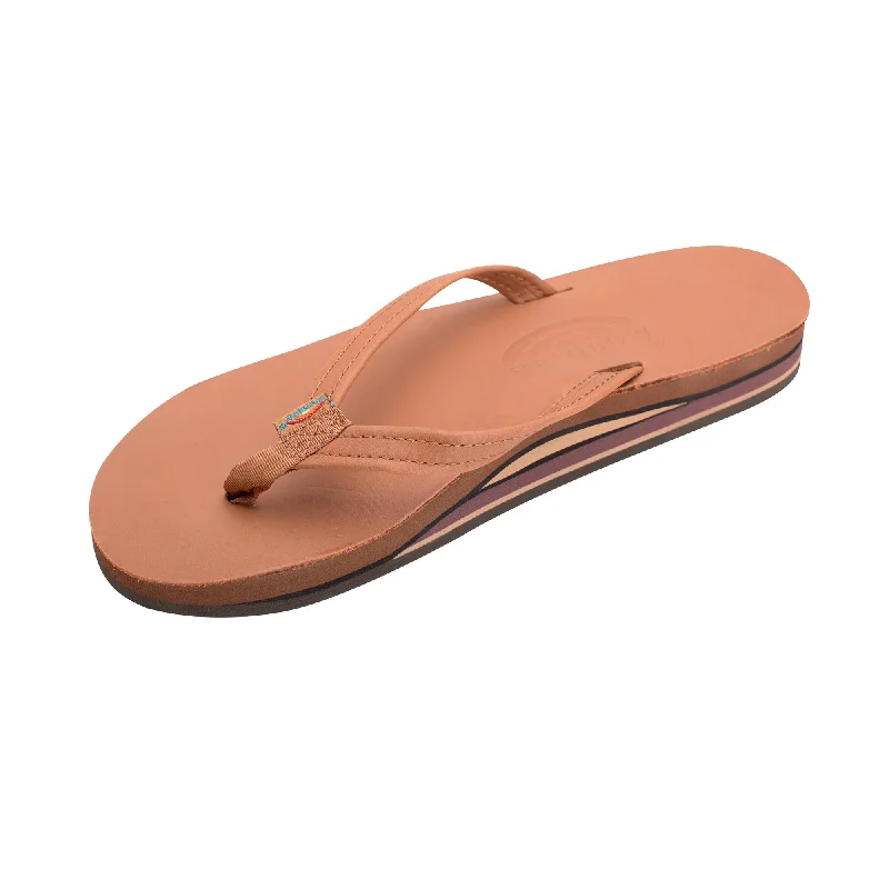 Casual sandals for travel-Rainbow Double Skinny Premier Leather Women's Sandals - Tan/Brown