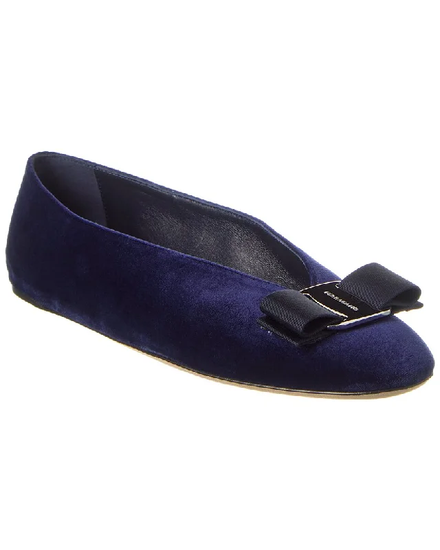 Flats with sleek vibes-Ferragamo Vara Bow Velvet Flat