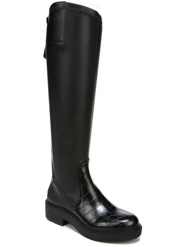 boots for chic winter activities-Keaton Womens Faux Leather Block Heel Knee-High Boots