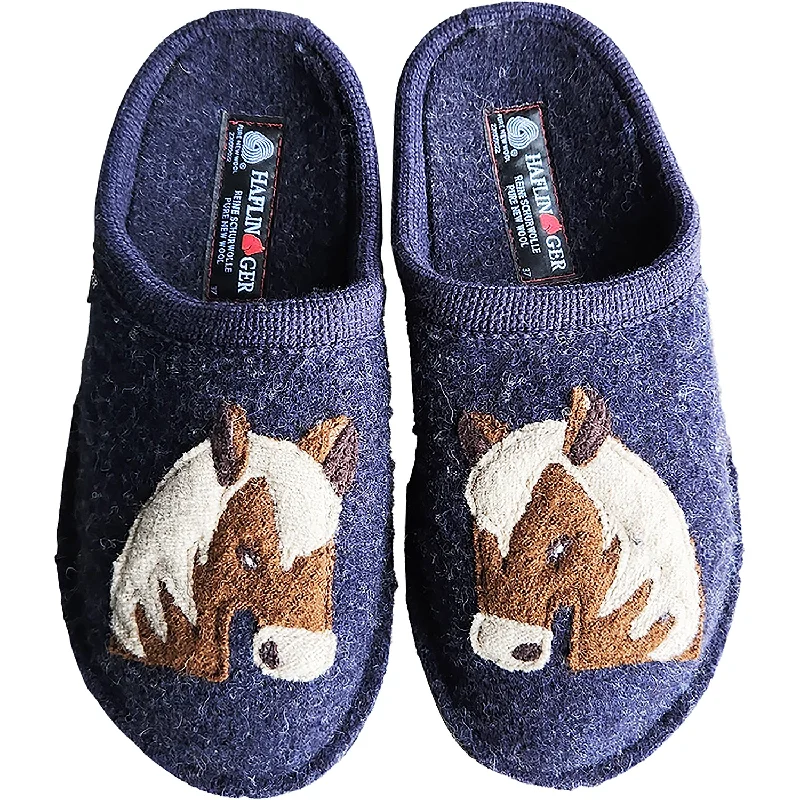 Slippers for soup nights-Women's Haflinger Poni Captains Blue Wool