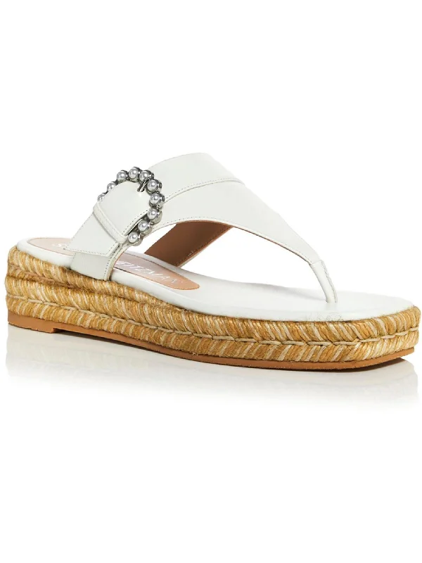 Sandals with zipper detail-Pearl Womens Wedge Embellished Thong Sandals