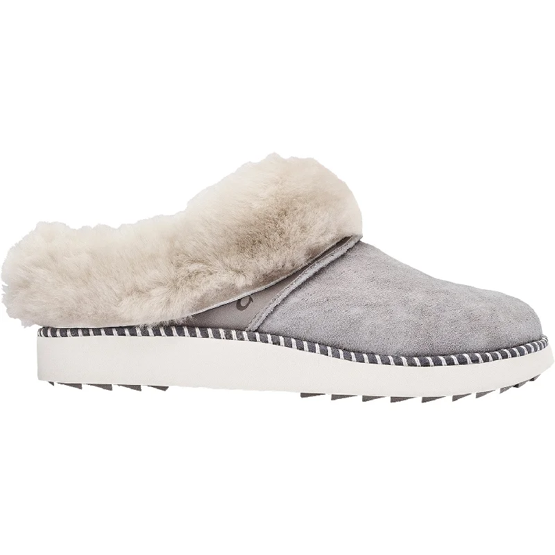 Slippers for plush tops-Women's OluKai Ku'i Fog/Mist Grey Leather/Shearling