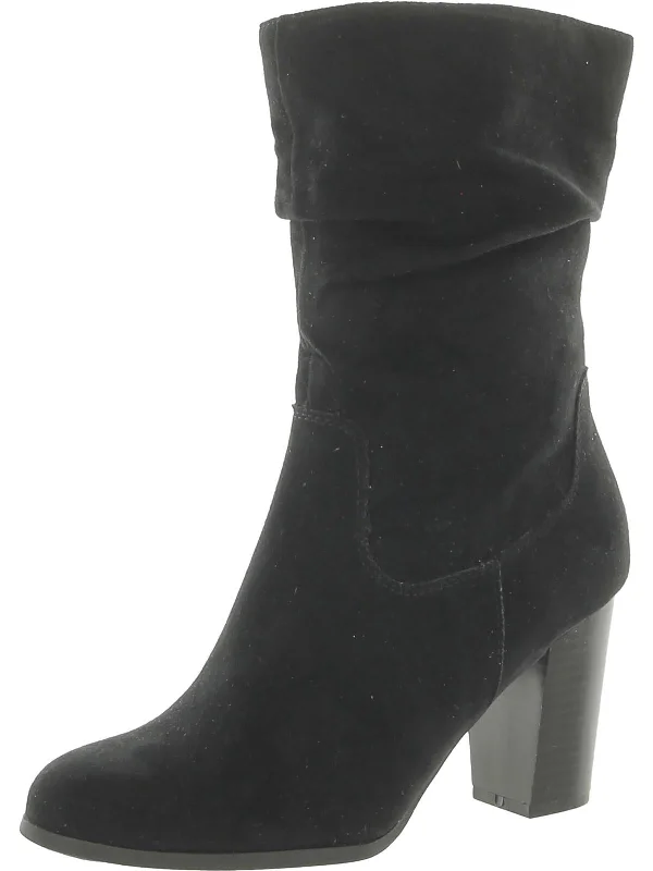 winter boots with adjustable closures-Saraa Womens Faux Suede Slouchy Mid-Calf Boots