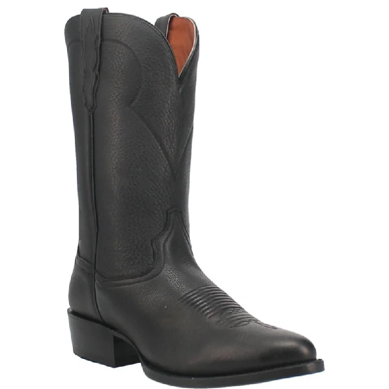 boots for outdoor winter events-Dan Post Pike Black Round Toe Leather Boot