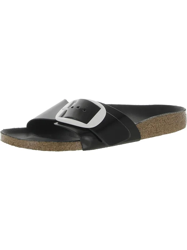 Flat sandals for women-Madrid Big Buckle Womens Solid Footbed Slide Sandals