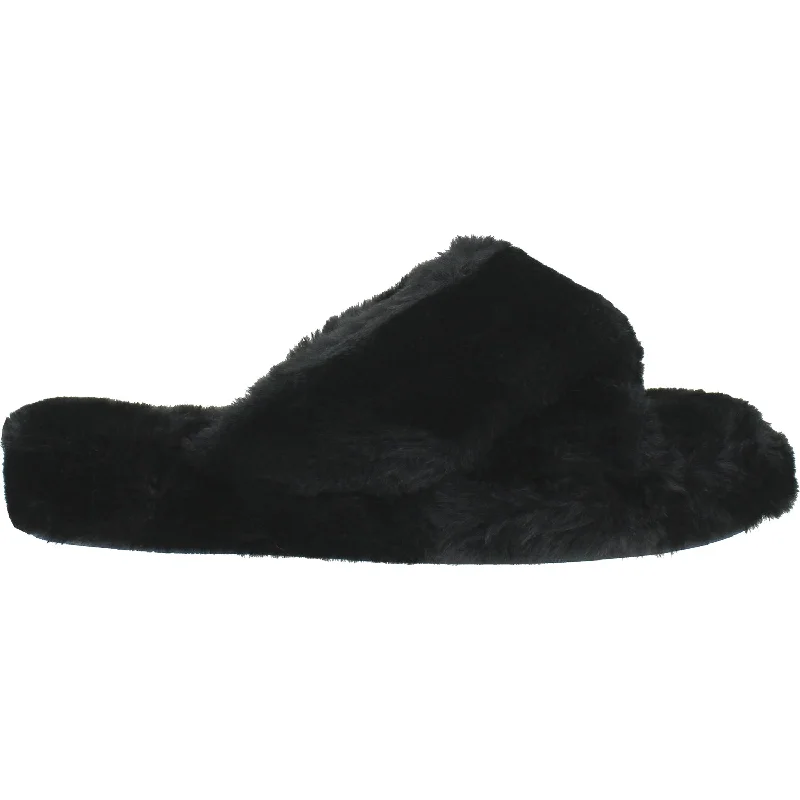 Slippers with apron pair-Women's Tempur-Pedic Sloann Black Faux Fur