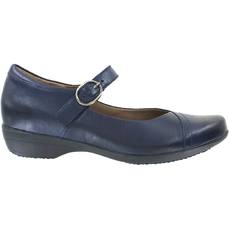 Fashion dress shoes with machine-washable-Women's Dansko Fawna Navy Burnished Calf Leather