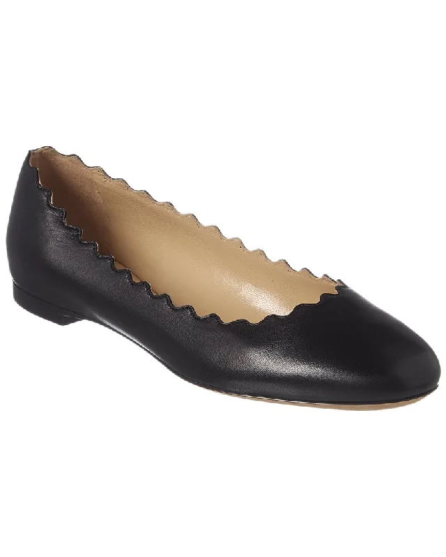 Affordable flats with lofts-Chloé Lauren Scalloped Leather Ballerina Flat